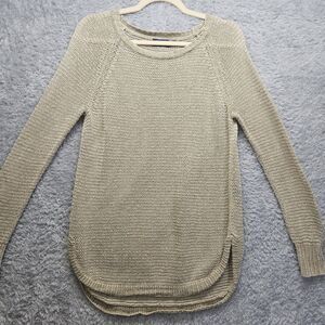 Polo Ralph Lauren Womens Tan Linen Knit Sweater XS Crochet Minimal Basic